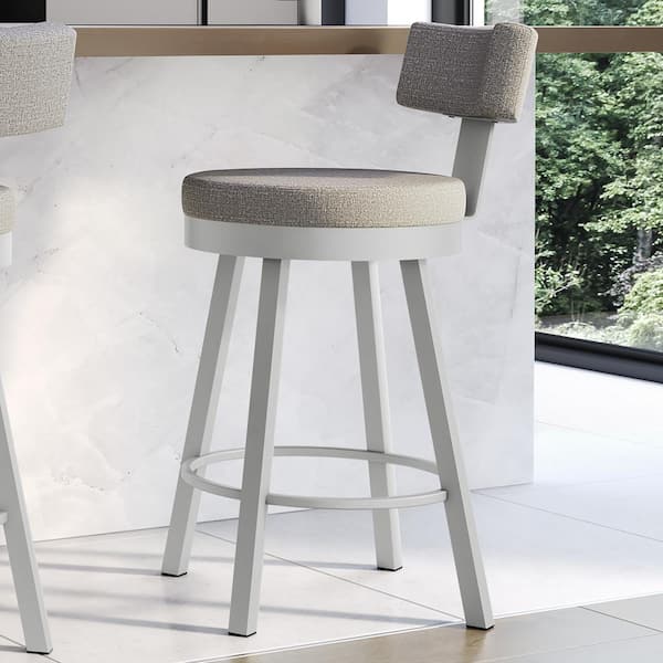 Amisco Morgan 40 in. Silver Grey Polyester/Shiny Grey Metal Low Back Swivel 40 in. Bar Stool