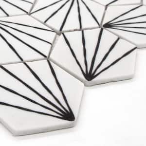 Art Deco White Hexagon 12x10.6in. Recycled Glass Matte Patterned Mosaic Floor and Wall Tile (8.9 sq. Ft./Box)
