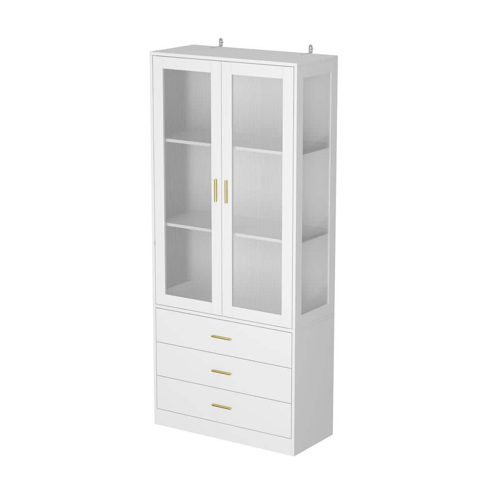 FUFU&GAGA White Wooden Free Standing 31.5 in. W Width Jewelry Armoire, Dresser with 3Tier