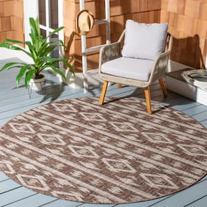 Courtyard Brown/Ivory 7 ft. x 7 ft. Round Geometric Indoor/Outdoor Patio  Area Rug