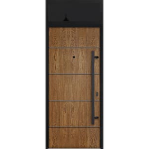 6683 36 in. x 96 in. Left-hand/Inswing Transom Natural Oak Steel Prehung Front Door with Hardware