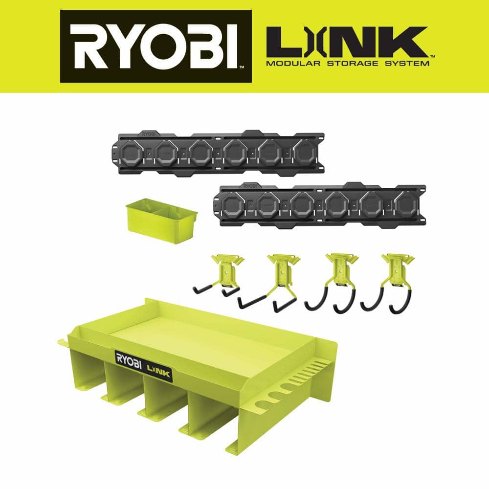 RYOBI LINK Tool Organizer Shelf with LINK 8-Piece Wall Storage Kit STM401-STM503K