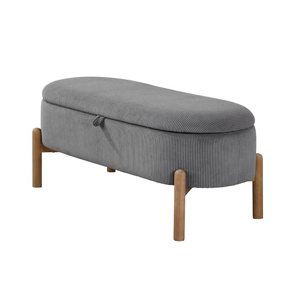 Prodhoe Gray Corduroy Fabric Solid Wood Natural Finish Lift Top Storage Bench 42 in.