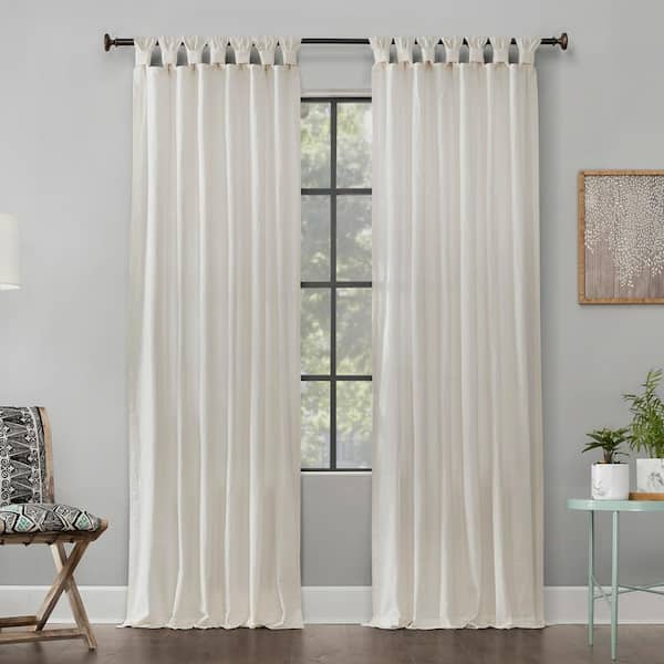 Sarro Washed Cotton Ivory Cotton 52 in. W x 63 in. L Tab Top Light Filtering Curtain (Single Panel)