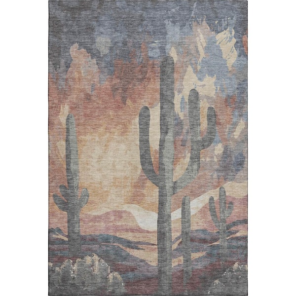 Mayfield Premium Machine Washable Abstract AMF2337 Copper 9 ft. x 12 ft. Area Rug