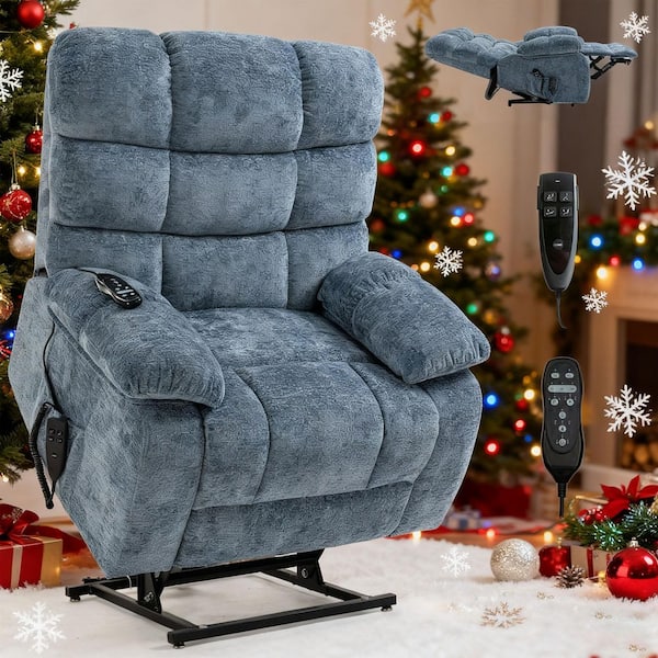 40.55" W Blue Dual Motor Infinite Position Power Lift Recliner Chair with Massage and Heating