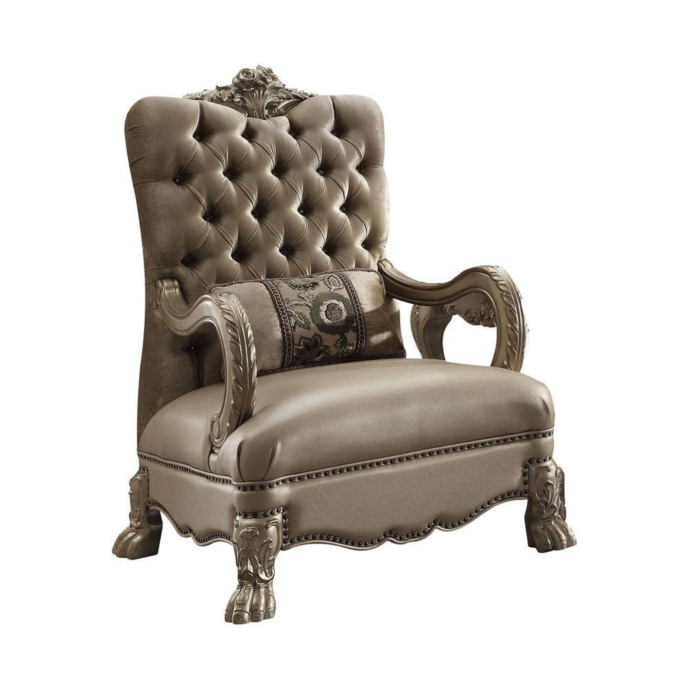 Handcrafted Gold Velvet and Wood Accent Chair