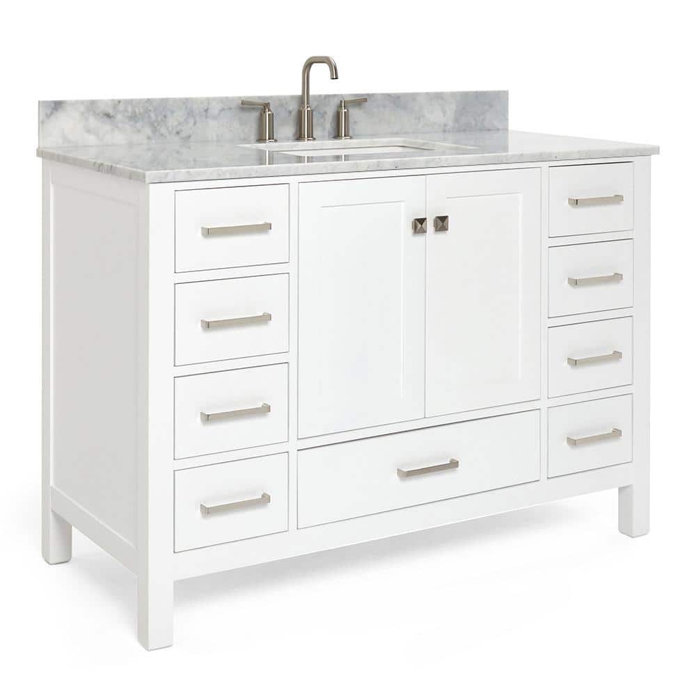 Cambridge 49-Inch White Marble Top Single Sink Bathroom Vanity