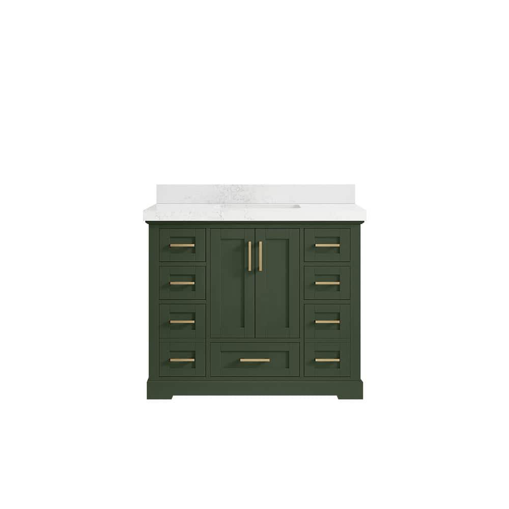 Willow Collections Boston 42 in. W x 22 in. D x 36 in. H Single Sink Bath Vanity in Pewter Green with 2 in. Empira Quartz Top, Fine Grain