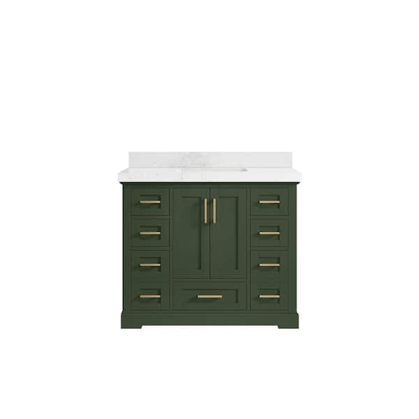 Willow Collections Boston 42 in. W x 22 in. D x 36 in. H Single Sink Bath Vanity in Pewter Green with 2 in. Empira Qt. Top