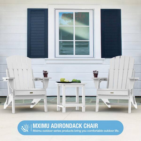 Mximu White HDPE Outdoor Folding Plastic Adirondack Chair with
