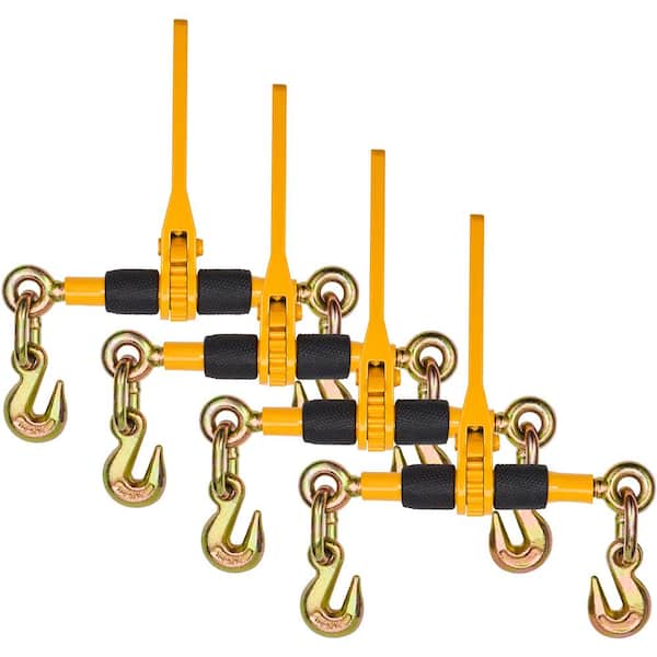Ratchet Chain Binders, 1/4 in.-5/16 in., 2600 lbs. Safe Working Load, 4 Pack Load Binder with 2 Grab Hooks, Tie Downs