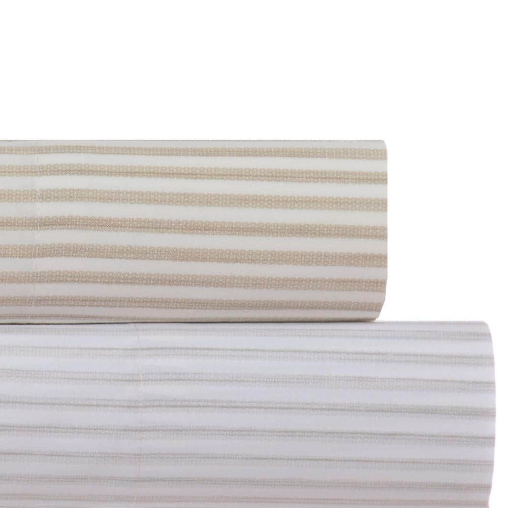 Gray Striped Cotton Percale Queen Sheet Set