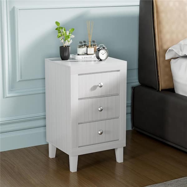 Costway White 3-Drawer 16 in. W Nightstand Sofa Side Coffee Table for Bedroom Living Room