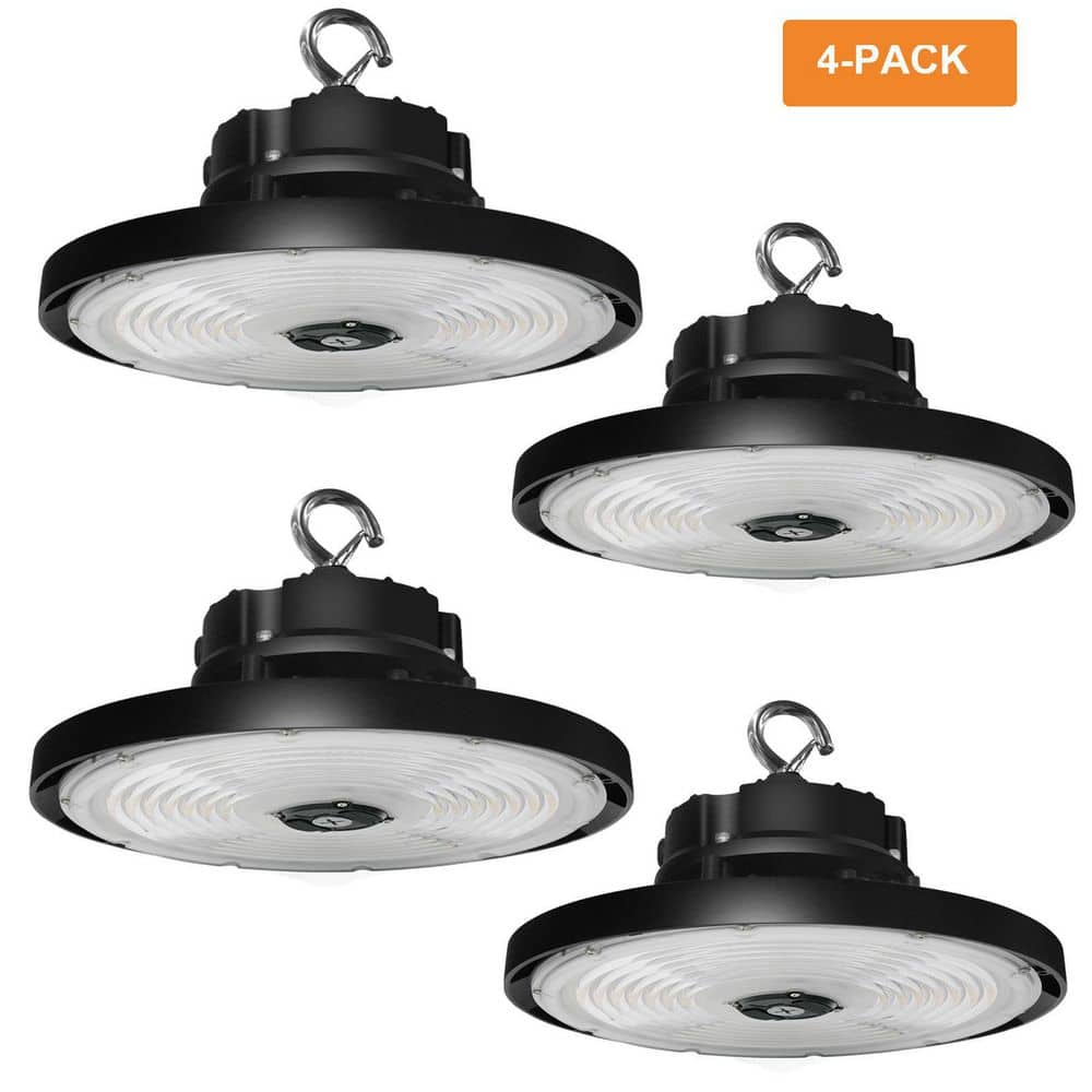 RUN BISON 4-Pack 12.6 in. Integrated UFO LED High Bay Light Fixture LED  Commercial lighting, up to 36000 Lumen, 0-10V Dimmable