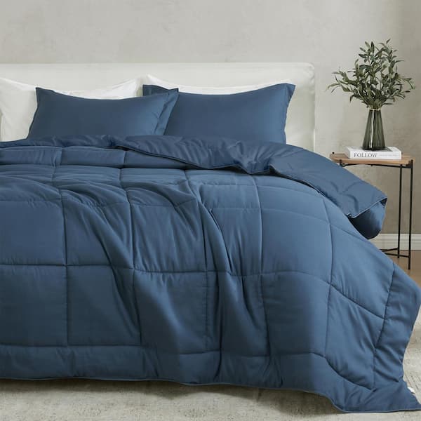 FRESHFOLDS Blue 3 Piece Navy Reversible Down Alternative King Microfiber Comforter Set