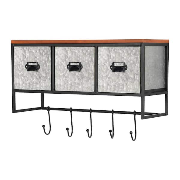 Welwick Designs Knotty Driftwood/Black Wood and Metal Industrial Wall  Organizer with Hooks HD9345 - The Home Depot