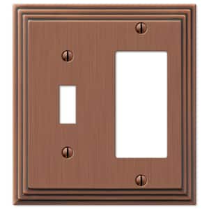 Tiered 2 Gang 1-Toggle and 1-Rocker Metal Wall Plate - Antique Copper