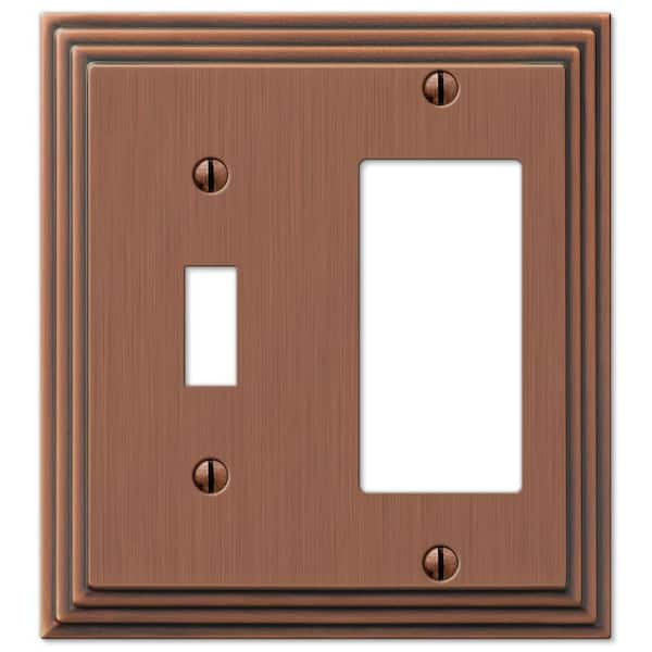 AMERELLE Tiered 2 Gang 1-Toggle and 1-Rocker Metal Wall Plate - Antique Copper