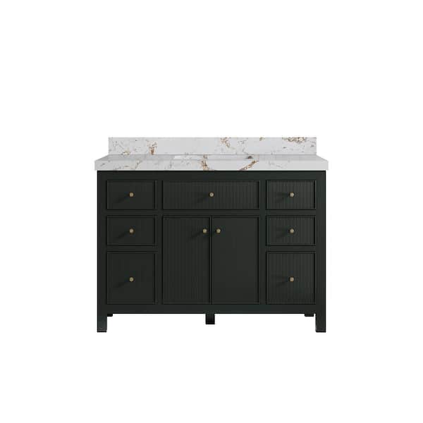 Willow Collections Sonoma 48 in. W x 22 in.  D x 36 in. H Single Sink Bath Vanity in Dark Green with 2 in. Viola Gold qt. Top