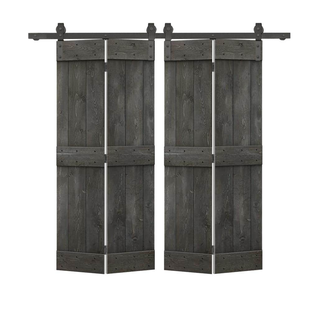 60 in. x 84 in. Mid-Bar Series Carbon Gray Stained DIY Wood Double Bi-Fold Barn Doors with Sliding Hardware Kit price history on PriceWatchPro