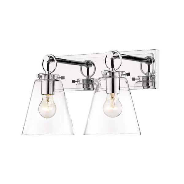 Unbranded Harper 15.5 in. 2 Light Chrome Vanity Light with Glass Shade