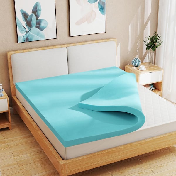 2 in. Full  Gel Memory Foam Mattress Topper, Soft Breathable Bedding with Pressure Relief (Blue)