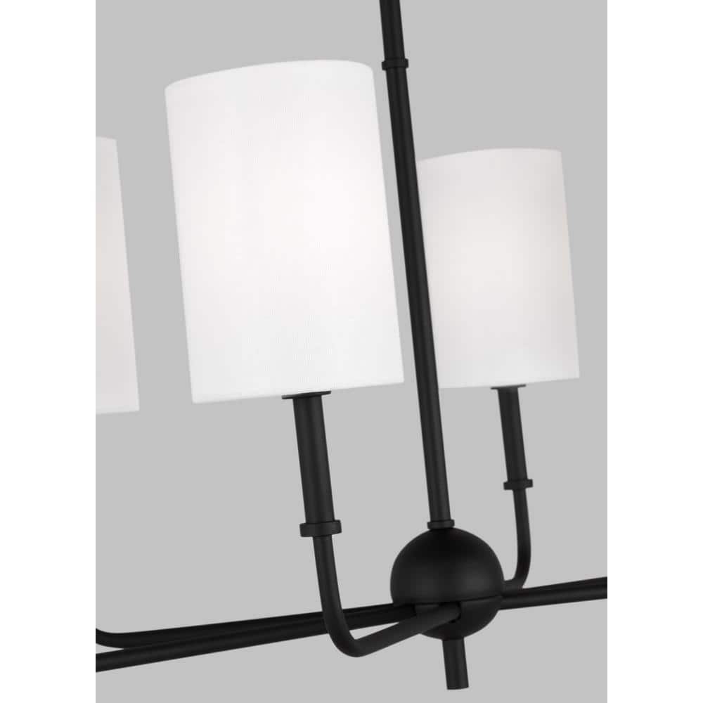 Midnight Black 44" Linear Chandelier with White Linen Shades