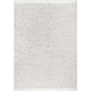 Mercer Shag Plush Tassel White 3 ft. x 5 ft. Area Rug