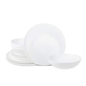 Taglio 12-Piece Matte White Bone China Dinnerware Set (Service for 4)