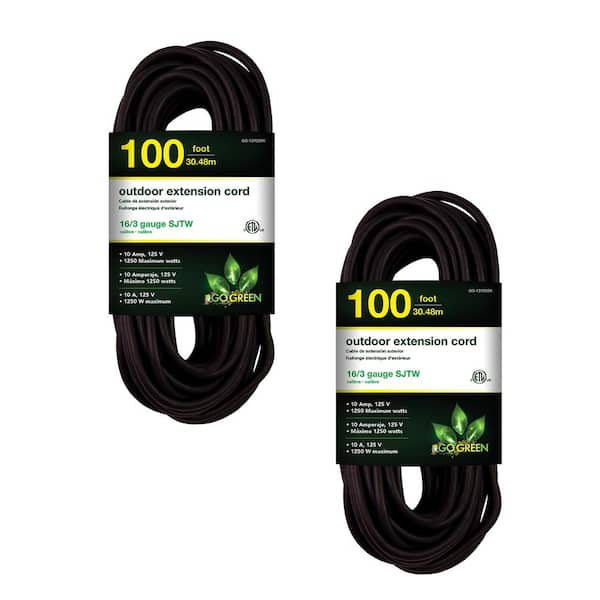 Go Green Power 100 ft. 16/3 SJTW Outdoor Extension Cord -Black - 2-Pack