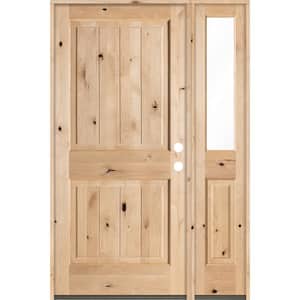 50 in. x 80 in. Rustic Knotty Alder Sq-Top VG Unfinished Left-Hand Inswing Prehung Front Door with Right Half Sidelite