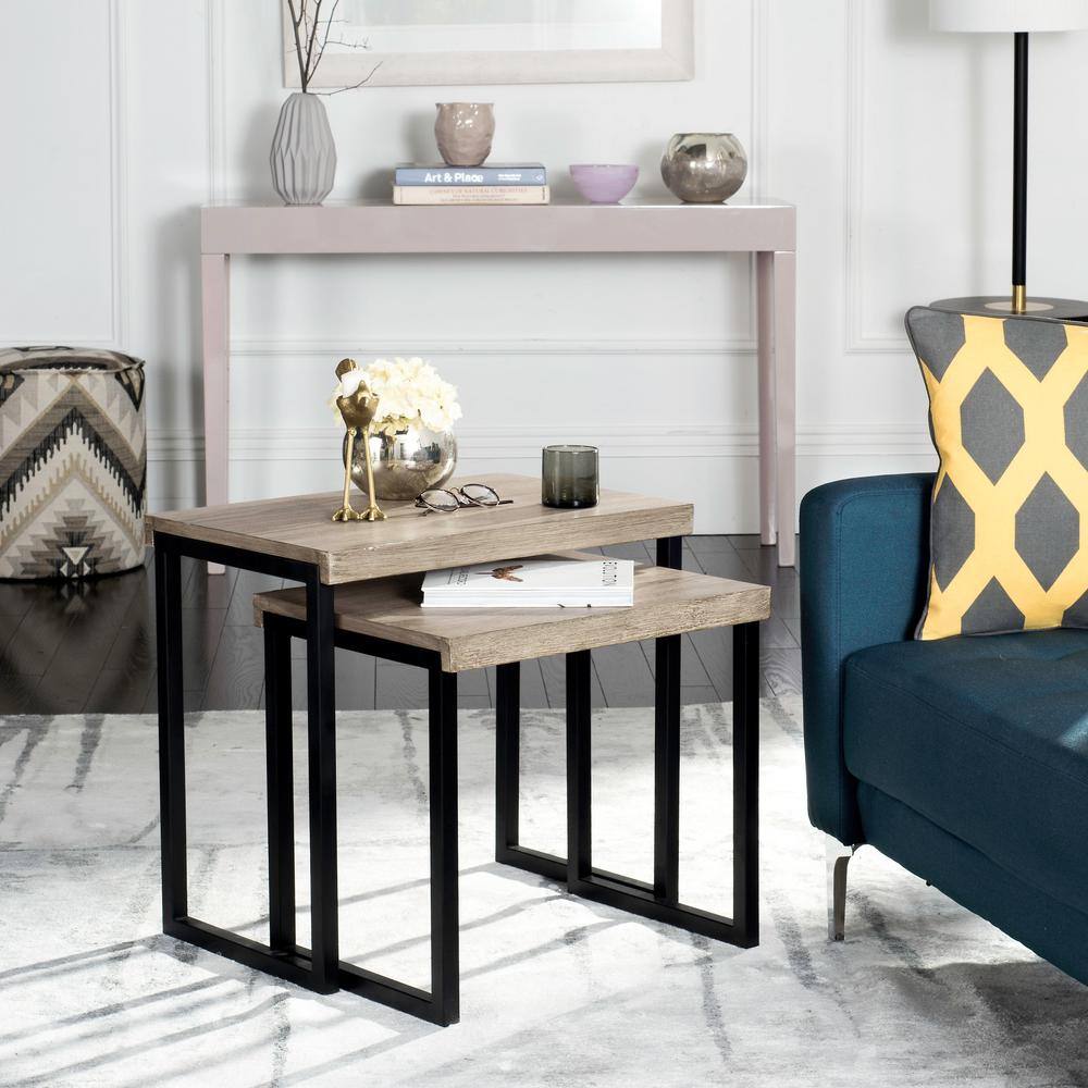 Femi Light Brown and Black Rectangular End Table Set