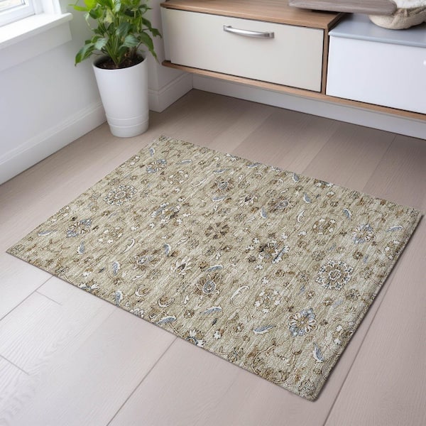 Mayfield Premium Machine Washable Abstract AMF1149 Beige 2 ft. x 3 ft. Area Rug