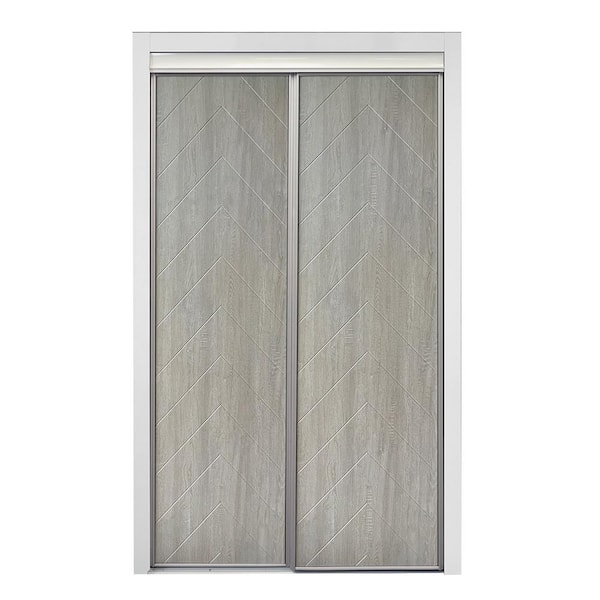 TRUporte Herringbone Chevron 72 in. x 80.5 in. Ashen Grey Composite Sliding Door