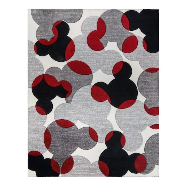 Disney Mickey Mouse Bravo Toss White/Red 5 ft. x 7 ft. Geometric Indoor Area Rug