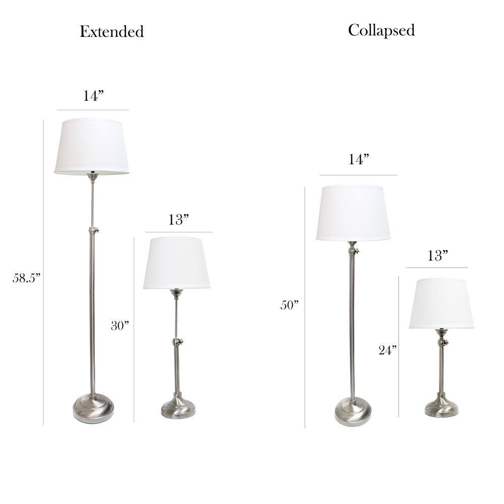 Brushed Nickel Elegance 3-Piece Adjustable Lamp Set with White Shades