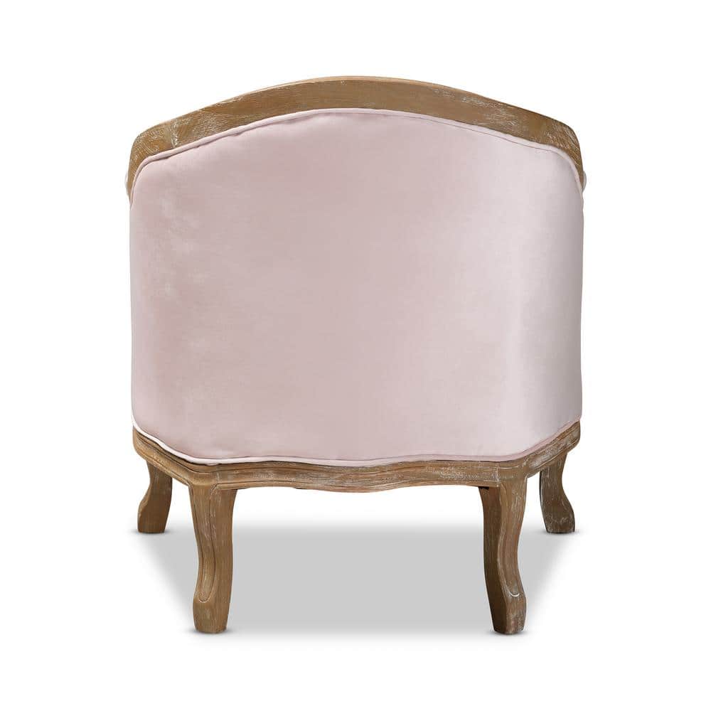 Genevieve White Velvet and Oak Wood Accent Chair