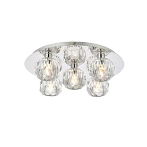 Timless Home 16 in. 5-Light Modern Chrome And Clear Flush Mount with No Bulbs Included