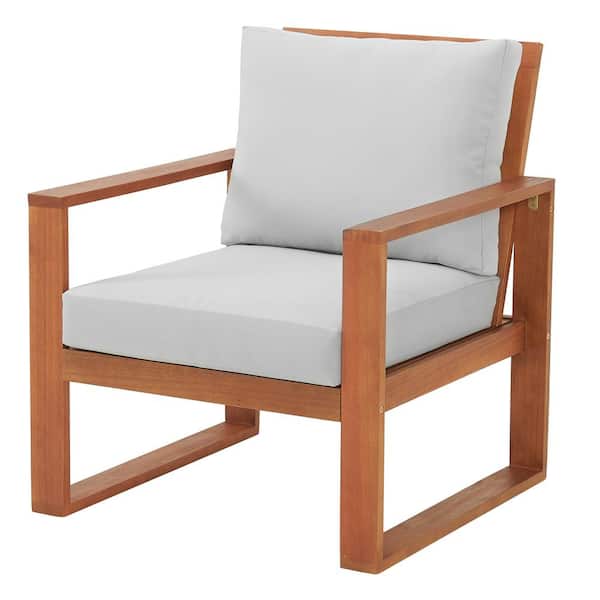 Pure Garden Weston Eucalyptus Wood Outdoor Chair with Gray Cushions