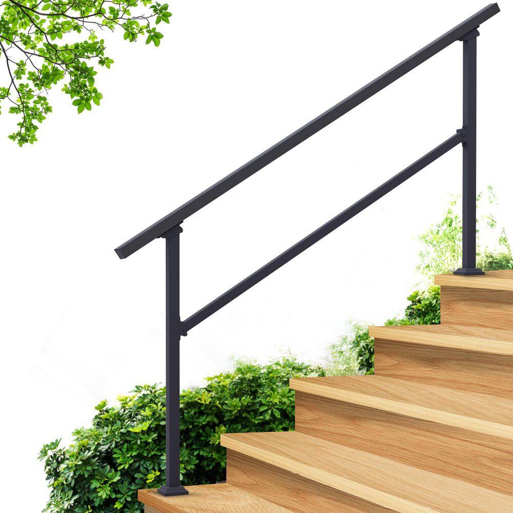 Black Wrought Iron 4-5 Step Outdoor Stair Handrail Kit