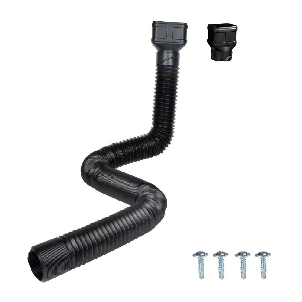 3 in. Black Plastic Downspout Extension Stretched Length 7 ft. for 2 in. x 