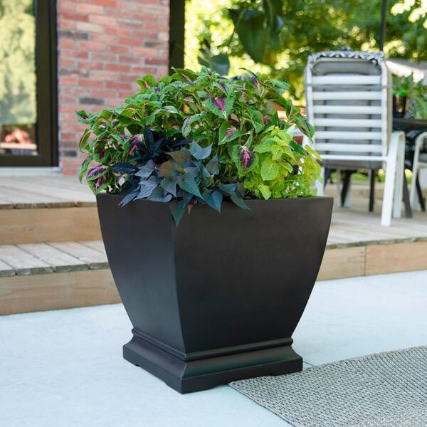 Mayne Acadia 20 in. Square Self-Watering Black Polyethylene