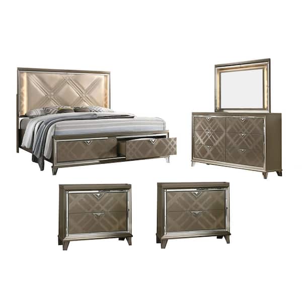 Best Quality Furniture New York 5-Piece Majestic Gold Queen Bedroom Set with Nightstand