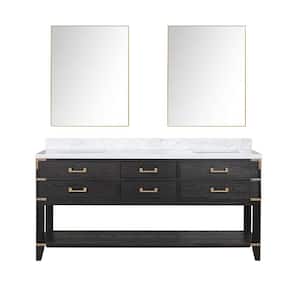 Irvington 72 in W x 22 in D Black Oak Double Bath Vanity, Carrara Marble Top, and 34 in Mirrors