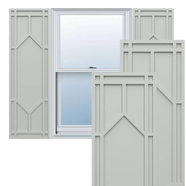Ekena Millwork True Fit PVC 12 in. W x 32 in. H Raised Panel Vinyl Shutters Pair in Hailstorm Gray