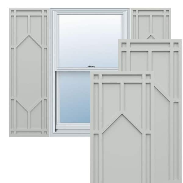 Ekena Millwork True Fit PVC 18 in. W x 57 in. H Raised Panel Vinyl Shutters Pair in Hailstorm Gray
