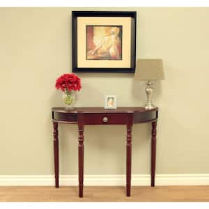 36 in. Dark Walnut Standard Half Moon Wood Console Table with Drawers