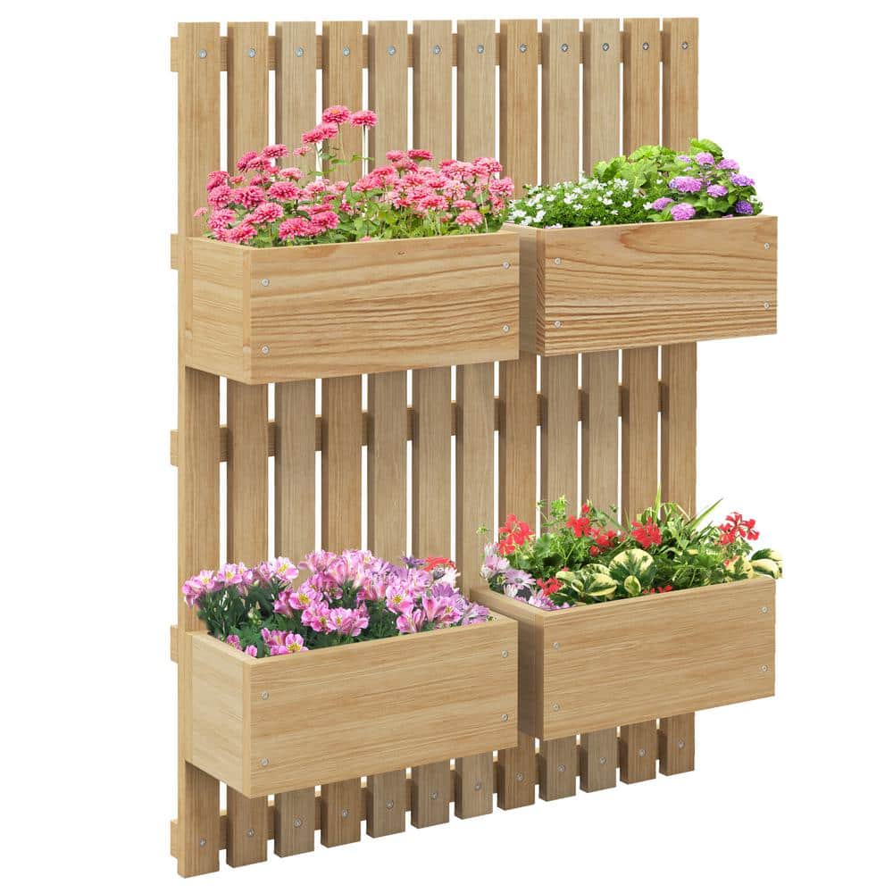 Raised Garden Bed Set for Vine Flowers, Wall Mounted Wooden Flower Pot Set 