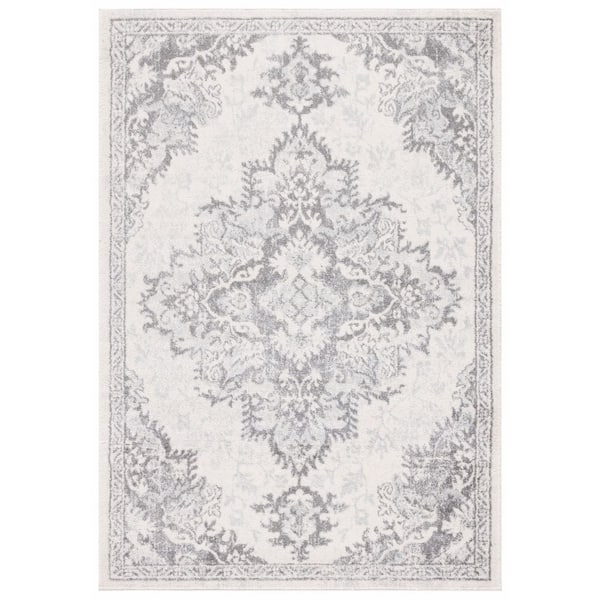 Tulum 4 ft. x 6 ft. Ivory/Gray Medallion Ornate Area Rug